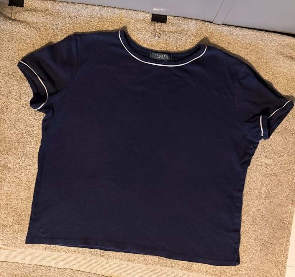 Lauren Ralph Lauren T-Shirt Size XL Blue White Piping Short Sleeve Tee